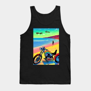 HIP GIRL ON BEACH WITH MOTORCYCLE RETRO Tank Top